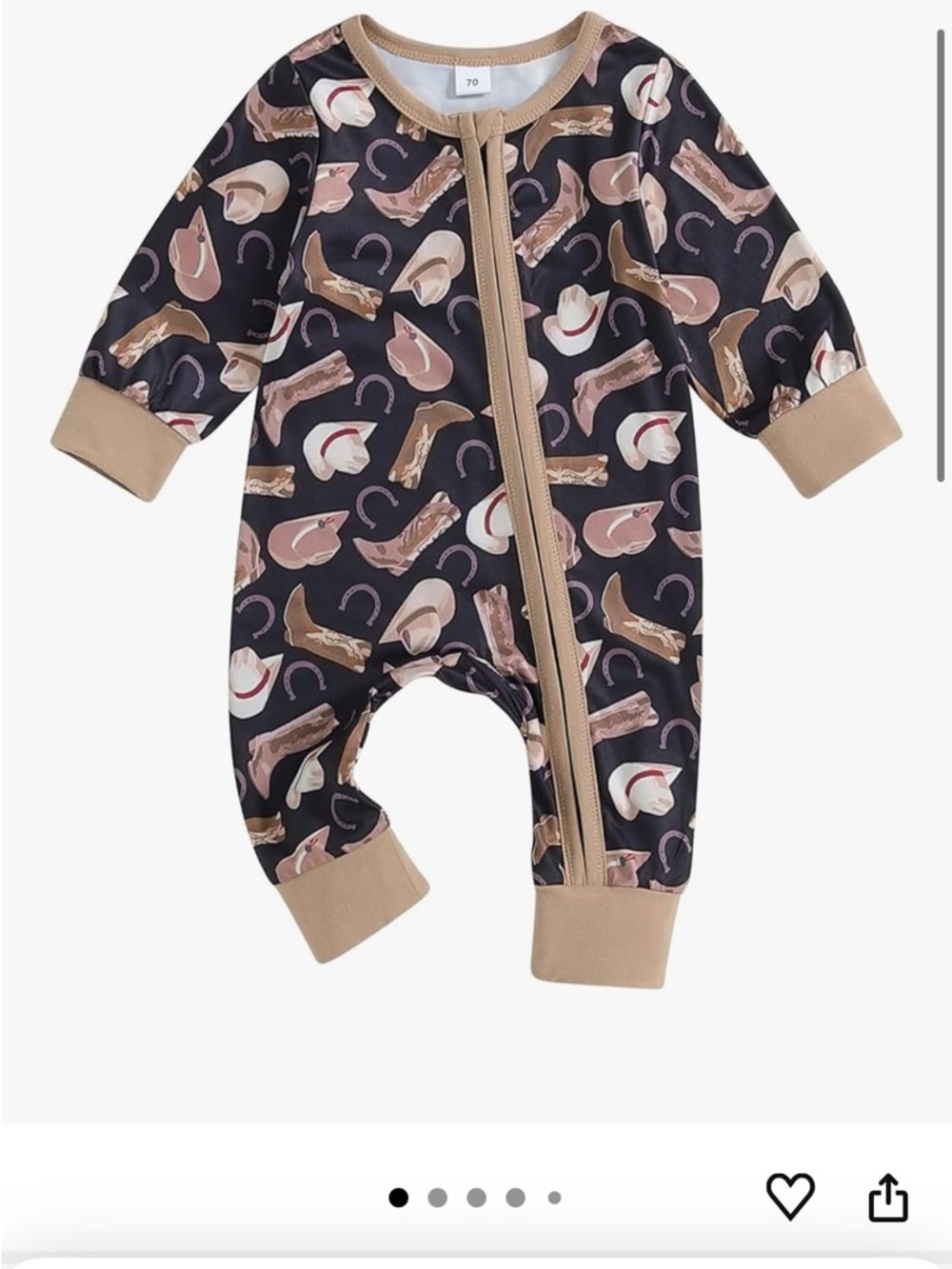 Baby Cowboy Print One-Piece Romper - Navy & Tan